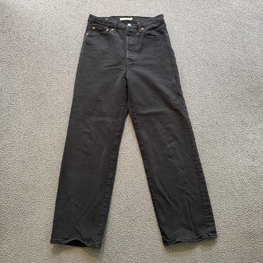 Levi's Ribcage Straight Ankle Jeans Black High Rise Button Fly Big E Women's 27
